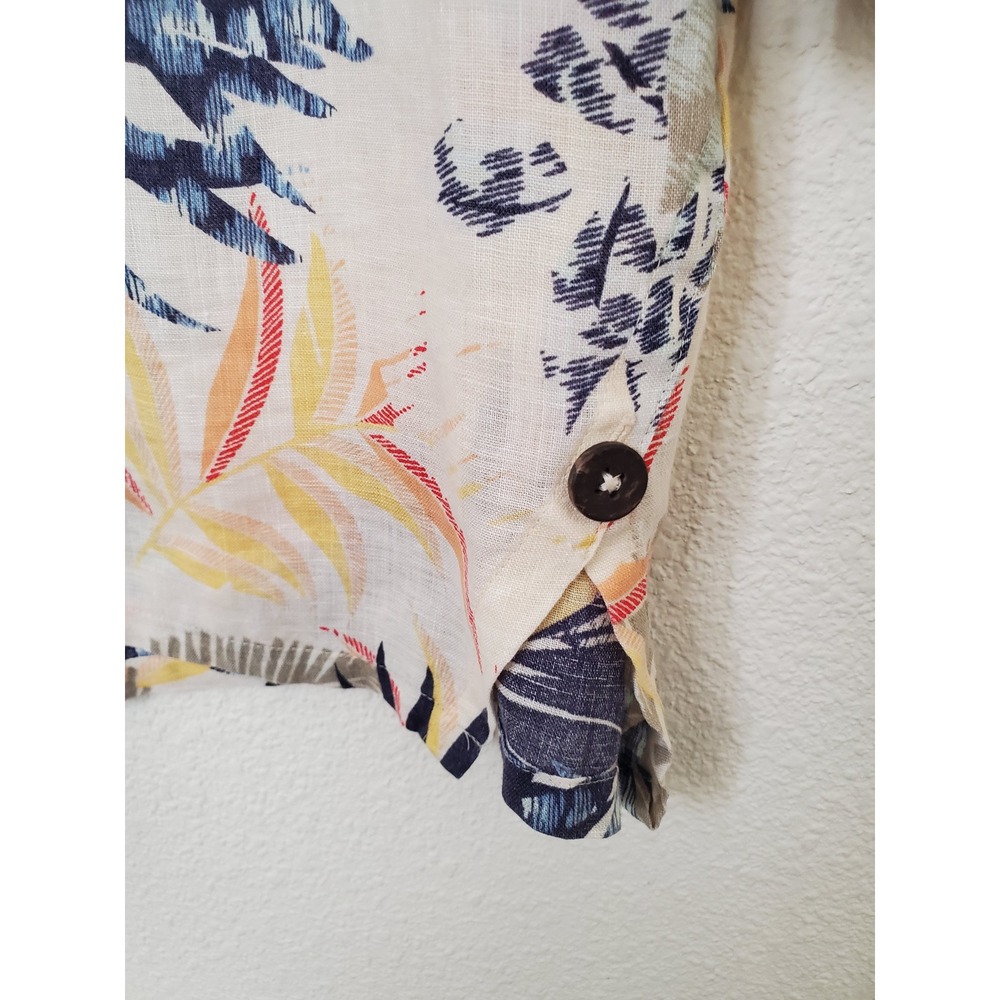 Chico's 1‎ Linen Blend Tropical Leaf Print Sleeve Shirt Top 8-10 Non Iron - Picture 2 of 10